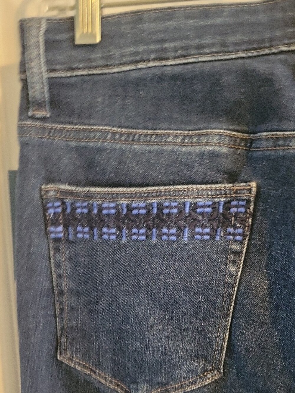 Jag Jeans Sz10 Dark Navy Straight Leg Stretch Denim Embroidered Hem Back pocket - Picture 5 of 6